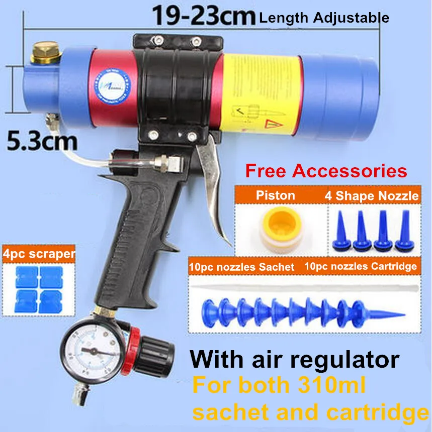 

Pneumatic Applicator For Both 310ml Cartridge And Sachet Adhensive And Sealant Dispenser Air Caulking Gun Airflow Compact Combi