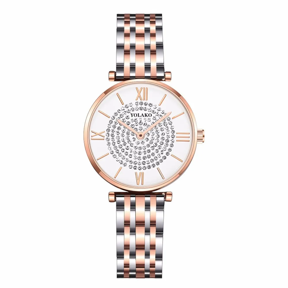 Лидер продаж женские наручные часы из нержавеющей стали с бриллиантами повседневные роскошные женские кварцевые часы YOLAKO Relogio Feminino - Цвет: rose gold white