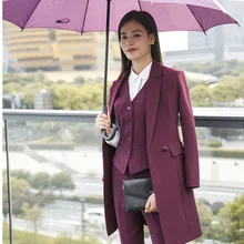 Высокое качество ткани осень зима женские блейзеры костюмы униформа дизайн бизнес дамские офисные костюмы с длинной ветровкой