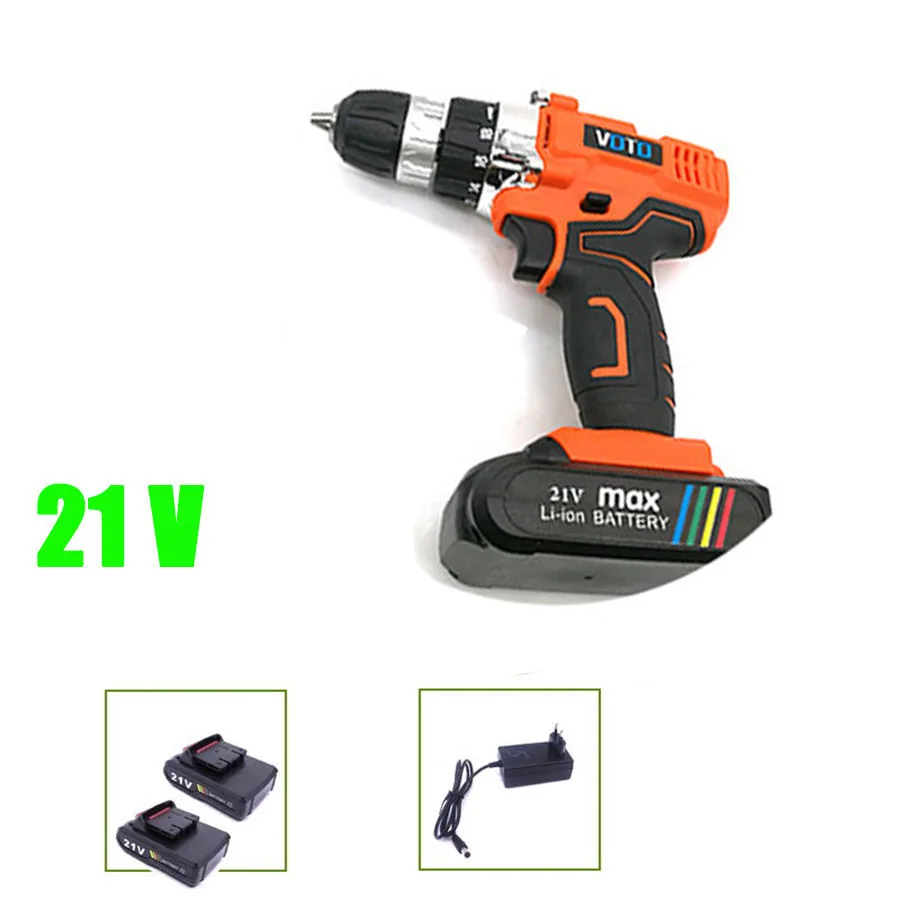 

VOTO V6 2*Battery Rechargeable Cordless Drill Electric Screwdriver Set Lithium Power Tools Screw Gun Driver 21V Orange 2018