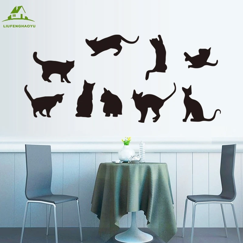 Cartoon black cat DIY Vinyl Wall Stickers For Kids Rooms Home Decor Art Decals 3D Wallpaper
