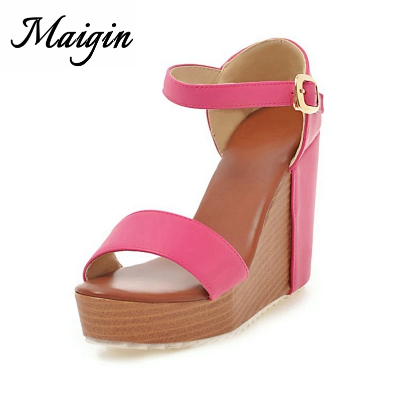 Maigin Extreme High Heels Platform Sandals Women 2018 New Open Toe Wedges Shoes for Women Stitching Casual Shoes Footwear Woman