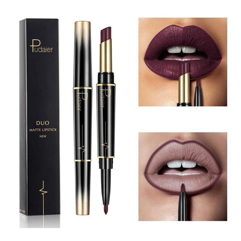 

Pudaier 8Colors 2 in 1 Matte Lipstick Nude Sexy Velvet Double Ended Easy to wear Lips Liner Pencil Beauty Rouge Makeup Lip Stick