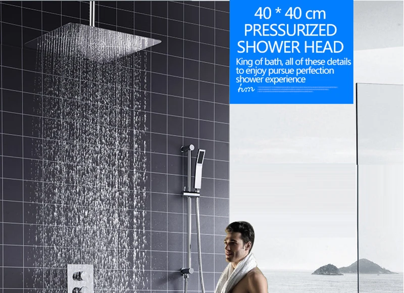 Bath & Shower Faucet Wall Mounted 16'' Ultra Thin Water Saving Tap Air Booster Rain Shower Faucets (1)