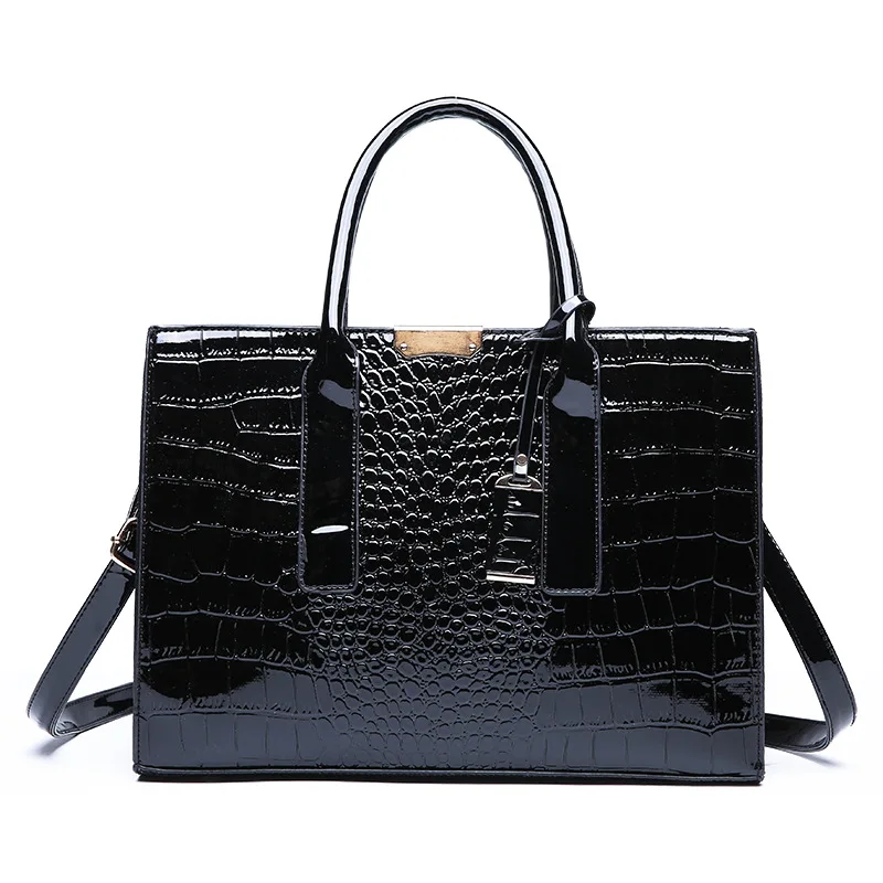 

2019 Style Fashion Genuine Leather Woman Handbag Patent Leather Crocodile Texture Zipper Lady Top-handle Bag Original Totes C824