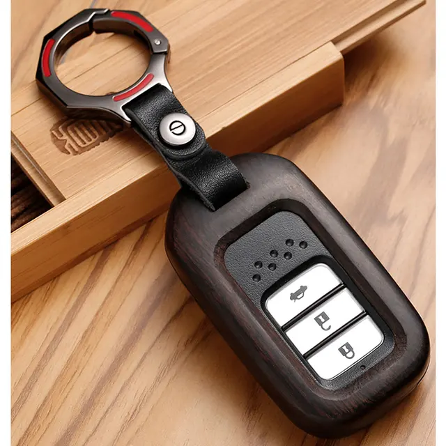 ATOBABI Wooden Car Key Cases Cover For Honda Civic Fit CR V Accord