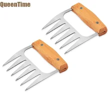 QueenTime 2 шт. Шредер для мяса когти сепаратор цыплёнка вилка Съемник с деревянная ручка кухонная вилка пищевой обрабатывающий инструмент