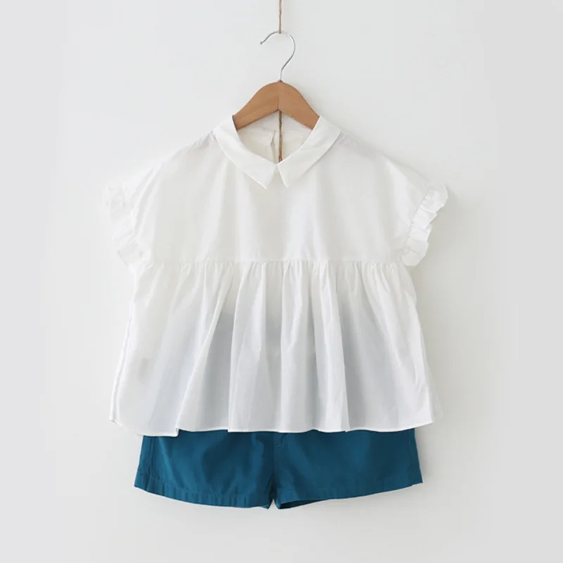 Girls Clothing Sets Summer Cotton Peter Pan Collar Top+Short Two-piece Children Casual Clothes Suit | Мать и ребенок