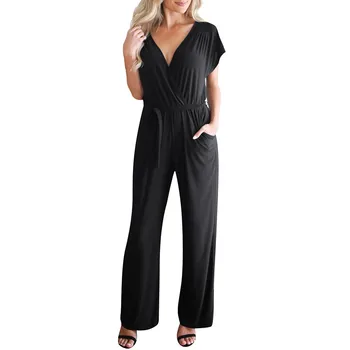 

Summer Women Modern Lady Deep V -section Women High Waist Thin Long Overalls Soft Elegant Bodycon Overall