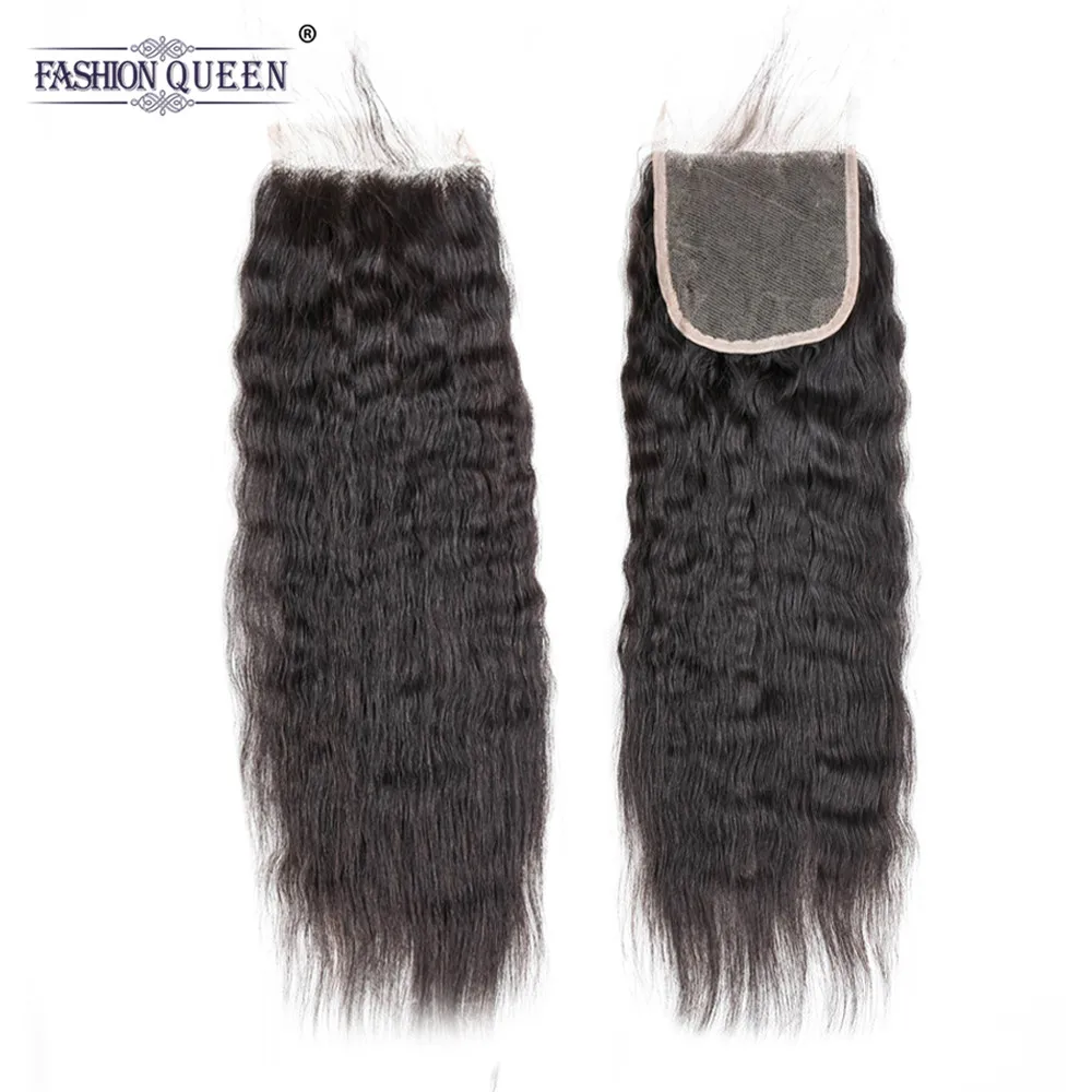 Kinky Straight Closure Brazilian Hair Closure With Baby Hair 4x4 Human