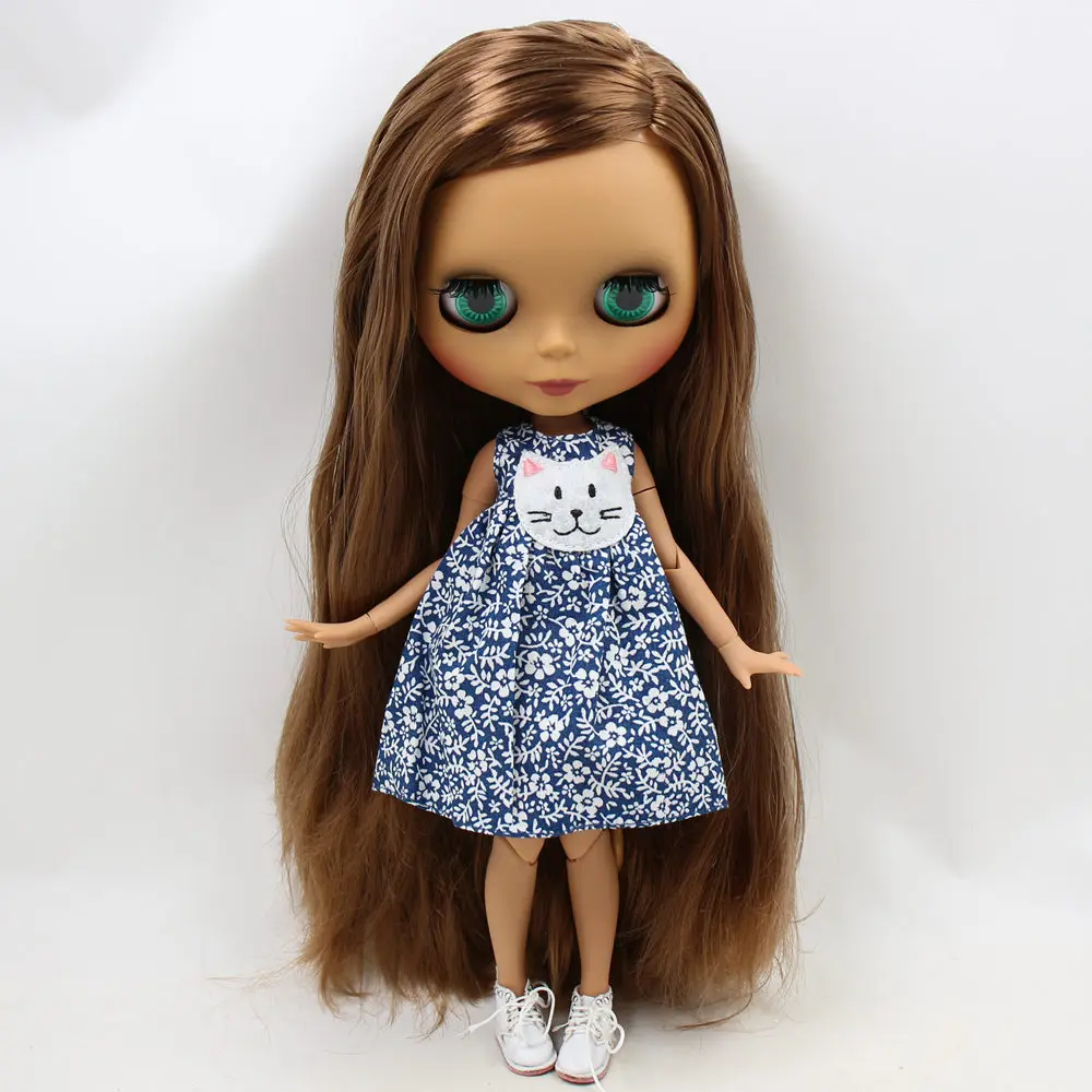 

ICY Nude Blyth Doll No.BL9158 Brown hair Black Matte face Joint body 1/6 bjd