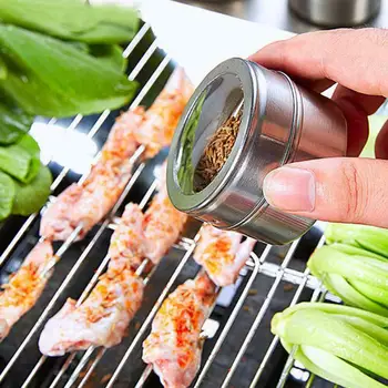 

6pcs Transparent Stainless Steel Seasoning Spice Tank Saltcellar+Storage rack