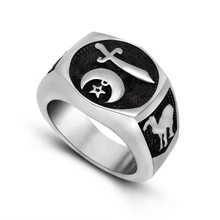 Титановое стальное мусульманское кольцо Имам Али исламский, арабский полумесяц и звезда кольцо Средний ювелирные изделия в восточном стиле для мужчин и женщин