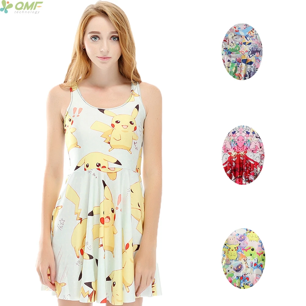 Pokemon Go Print High Waist Women Vest Dress Pikachu Charmander Pocket ...
