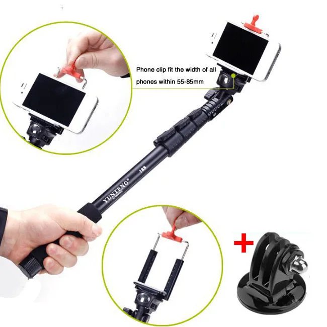 New High Quality Handheld Extendable 188 Monopod + Phone Holder + GoPro