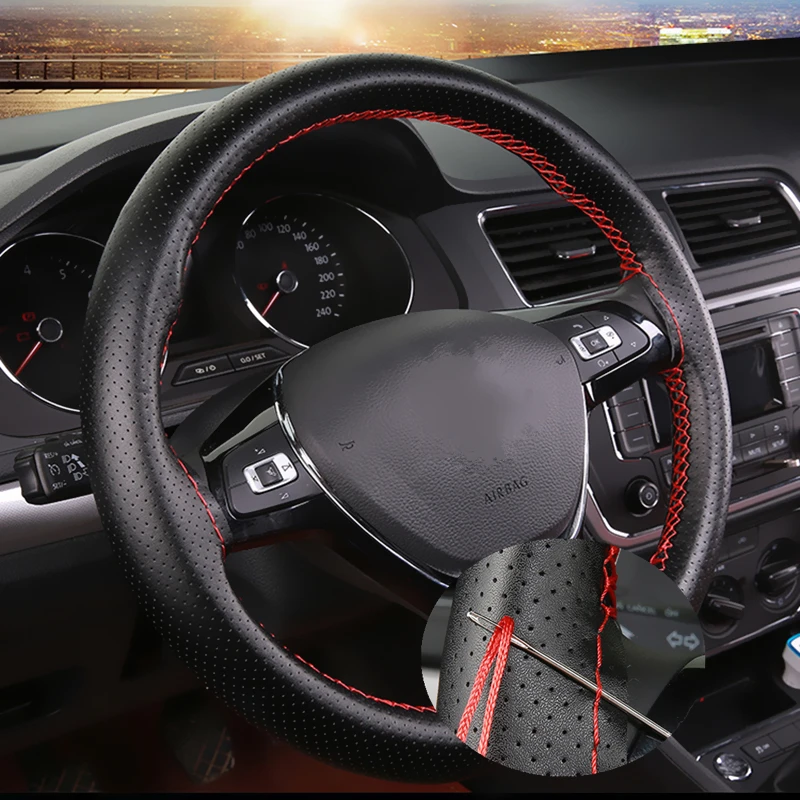 

Free Delivery New 38cm Auto Car Steering Wheel Cover Soft Anti-slip Car Steering Cover Black Braid With Needles and Thread