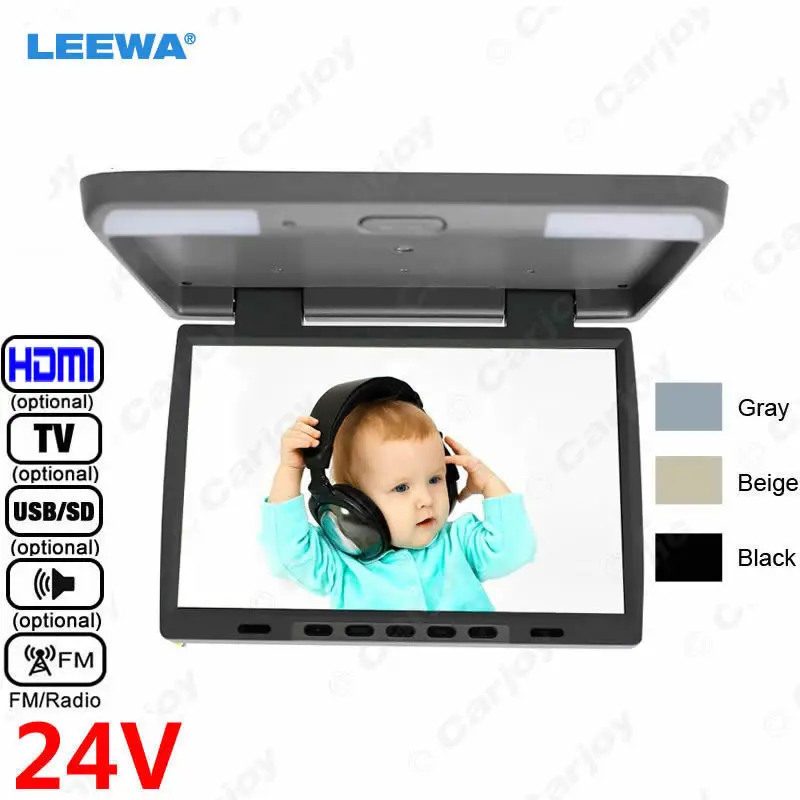 

LEEWA DC24V 15.4" Inch Car/Bus TFT LCD Roof Mounted Monitor Flip Down Monitor 2-Way Video Input TV HDMI USB SD FM Speaker