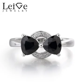 

LeiGe Jewelry Natural Black Spinel Gemstone 925 Sterling Silver Trillion Cut Double Stones Anniversary Career Rings For Woman