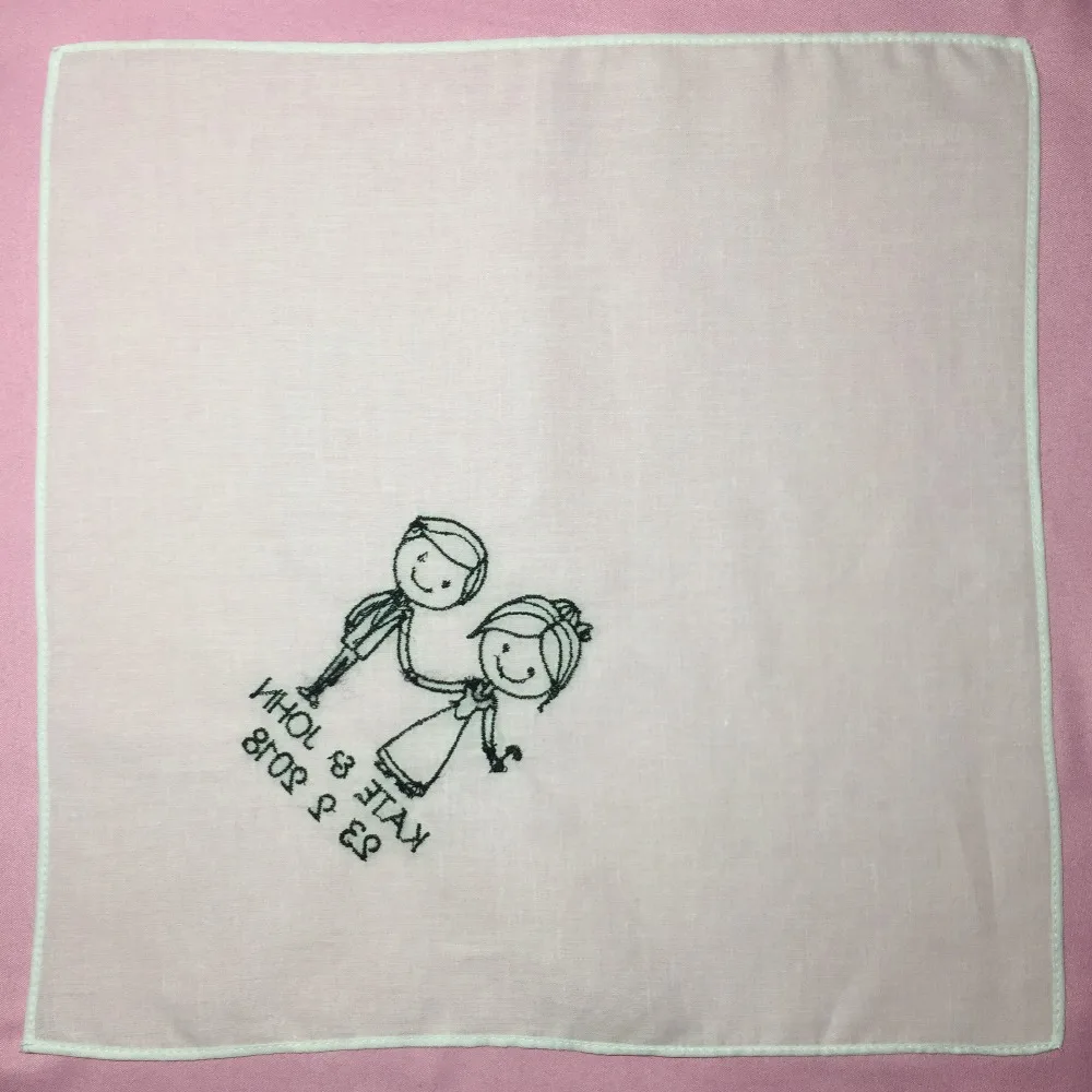  Custom Wedding Gift Embroidered Wedding Handkerchief Square White Pocket Handkerchief