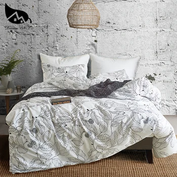 

Dream NS Bedding Set 100% Polyester Fiber Leaf Brushwork Black Line White Background Bedding Set Simple Quilt Sleeve Pillowcase