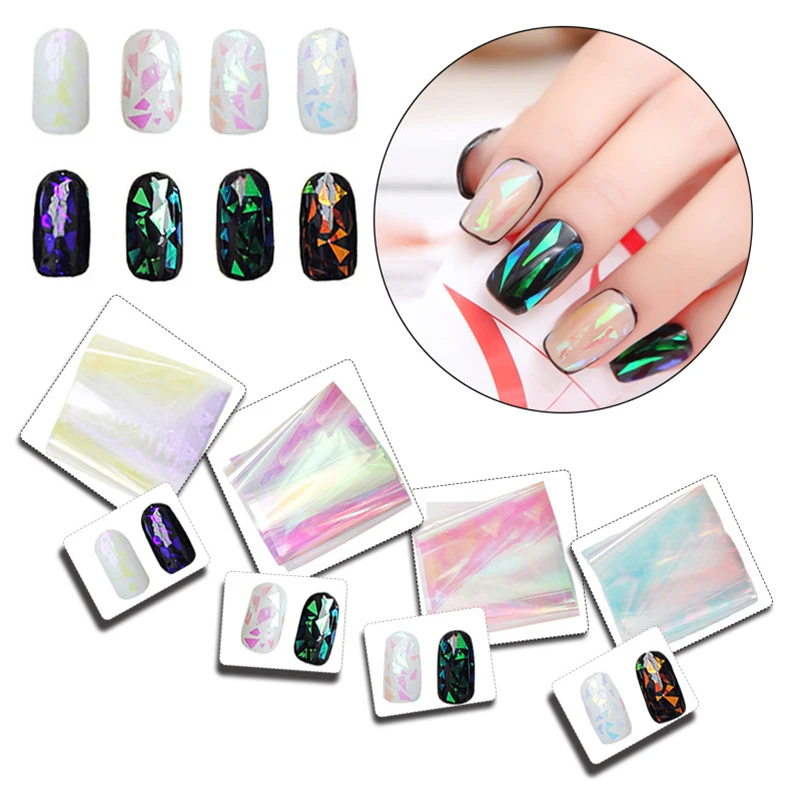4pcs/set Nail Polish Stickers Magic Color Irregular Mirror Platinum