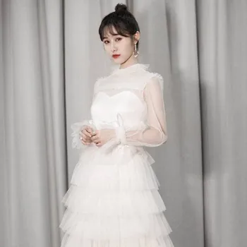 

French Retro Slim ruffled Cake Dress Women Fashion Stand Neck Retro Sweet Mesh Dress Vestidos Harajuku Girls Vintage Party Dress