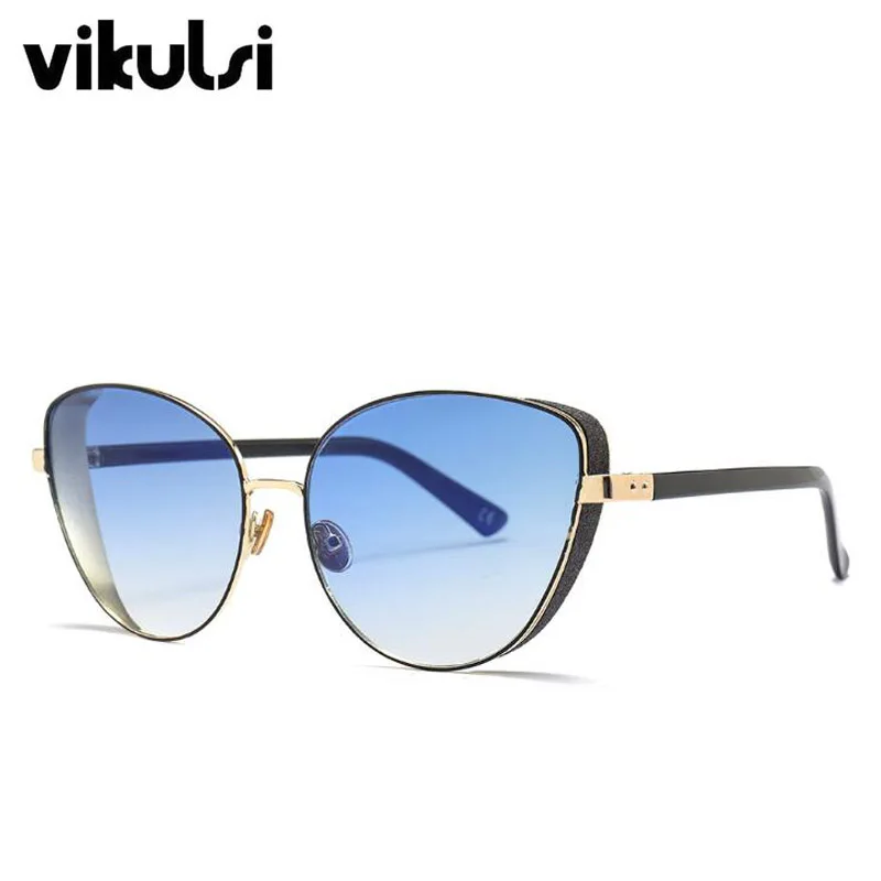 Роскошные итальянские брендовые дизайнерские Винтажные Солнцезащитные очки для женщин кошачий глаз солнцезащитные очки es Ретро блестящая оправа оттенки женские очки Oculos UV400 - Цвет линз: D541 C5 blue