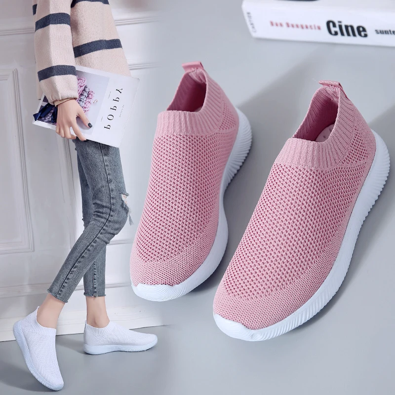 

2019 New Summer Running Shoes Women Socks Sneakers Stretch Breathable Sport Shoes Woman Pink Light Soft Walking Jogging Trainers