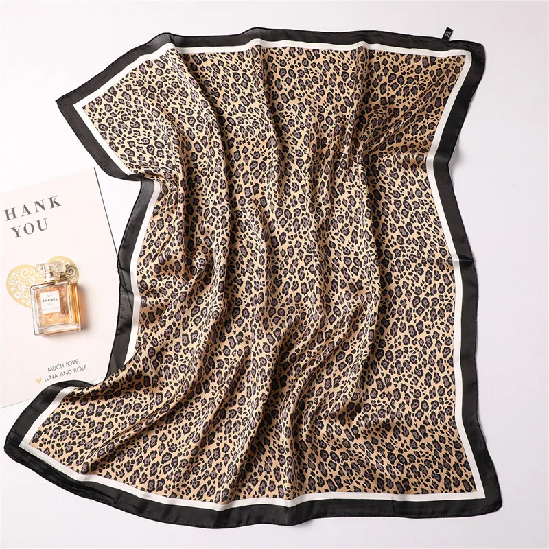 

Women's Square Silk Scarf Fashion Summer Shawls and Wraps Leopard Print Small Office Scarf Foulard Headband Handkerchief 70*70CM