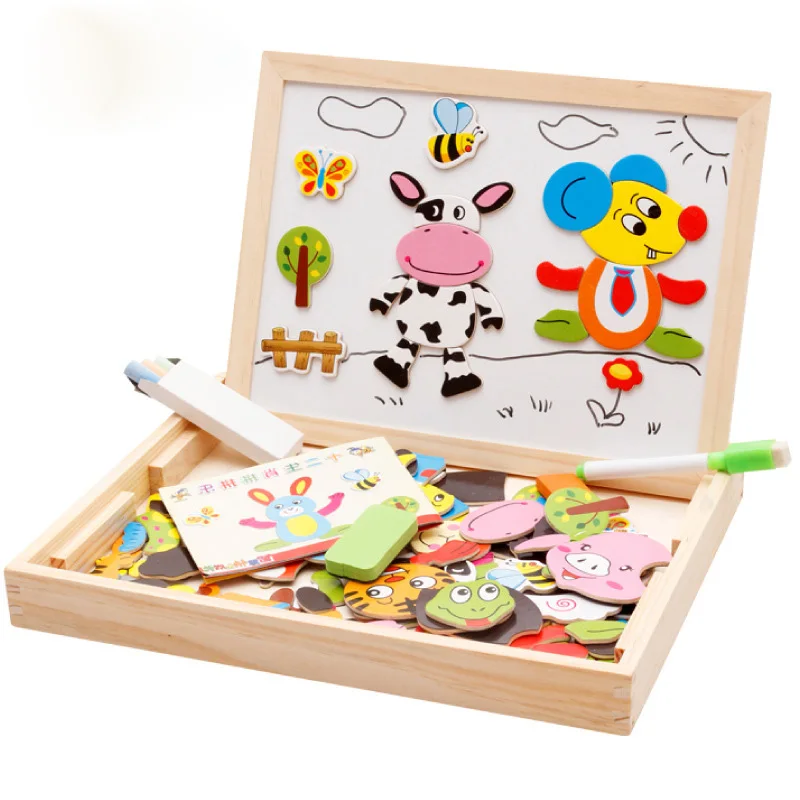 

Children Puzzles Toys Kids Jigsaw Baby Easel Drawing Board Educational Magnetic Puzzle Farm Jungle Animal Wooden Toys -17