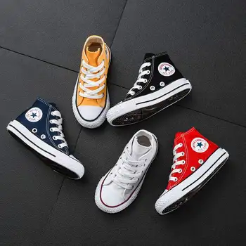 

Children Casual Shoes Unisex 2019 Classic High Top Girls Canvas Shoes Student Lace up Sneakers for Boys New Toddler Shoes