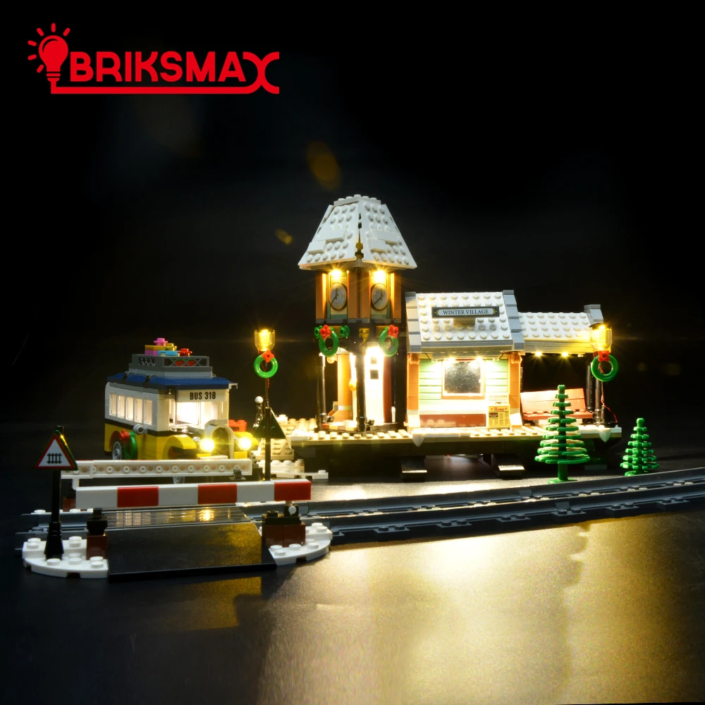 BriksMax светодиодный комплект для подлинной творческой серии зимняя деревенская станция строительные блоки совместимы с 10259