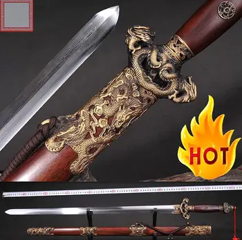 

High Temperature Hand Forging T10 Steel Sharp Clay Tempered Full Tang Pear wood Saya Chinese Tang Dao Sword
