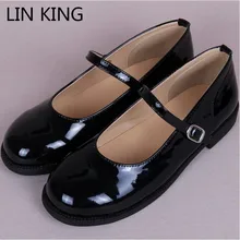 Lin king/Новые Демисезонный повседневная обувь с пряжкой Женская обувь на плоской подошве лакированная кожа Женская Лолита принцессы Обувь для девочек Косплэй Обувь