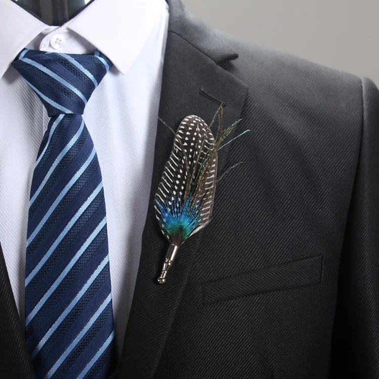 20 pcs/lot , Men's Feather Flower Lapel Pin, Groom Groomsmen