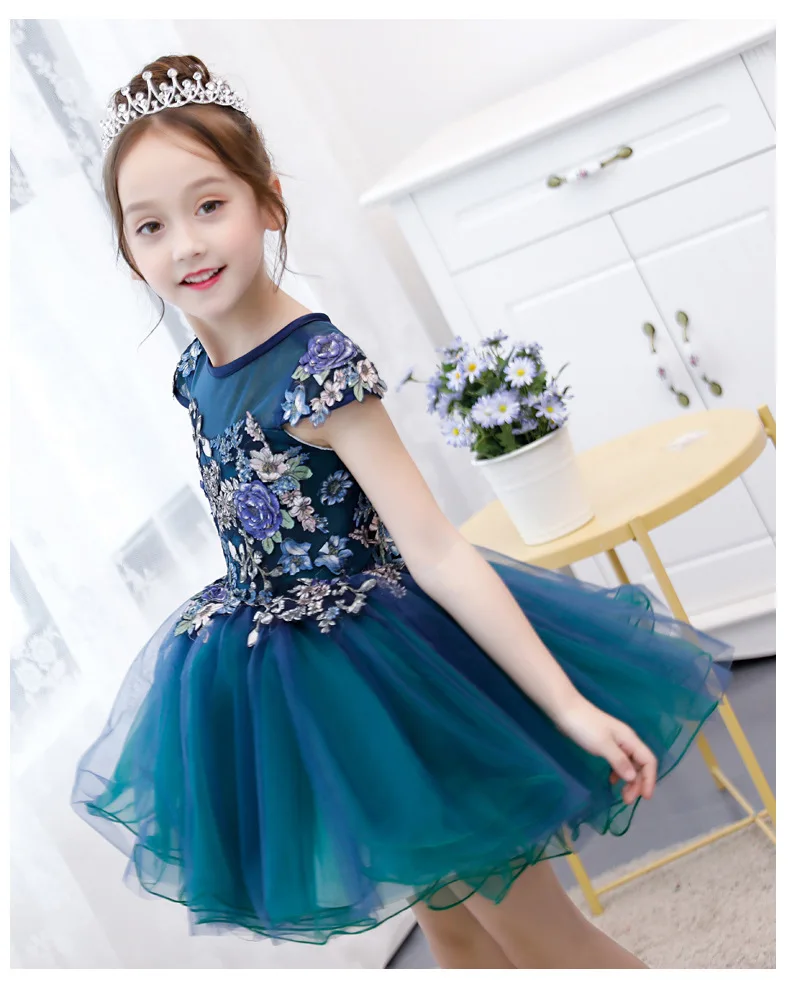 Flower Girl Wedding Dresses Kids Appliqued Party Princess Birthday Dress Child First Communion Performance Show Ball Gown N12