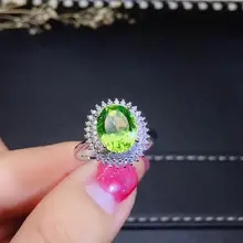 Прозрачный Зеленый Перидот Серебряное кольцо с драгоценными камнями день рождения подарок для девочки хороший цвет настоящий натуральный камень прекрасный серебряный орнамент драгоценный камень