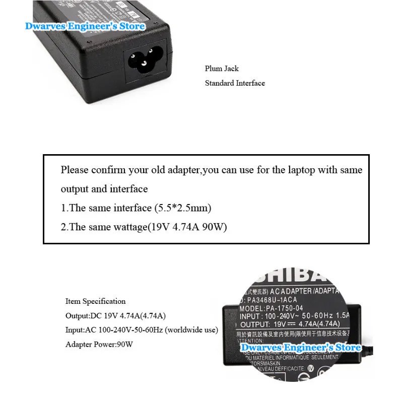 Подлинная 90W 19V 4.74A адаптер переменного тока для ноутбука TOSHIBA Satellite 1950 1955 1130 1115 2430