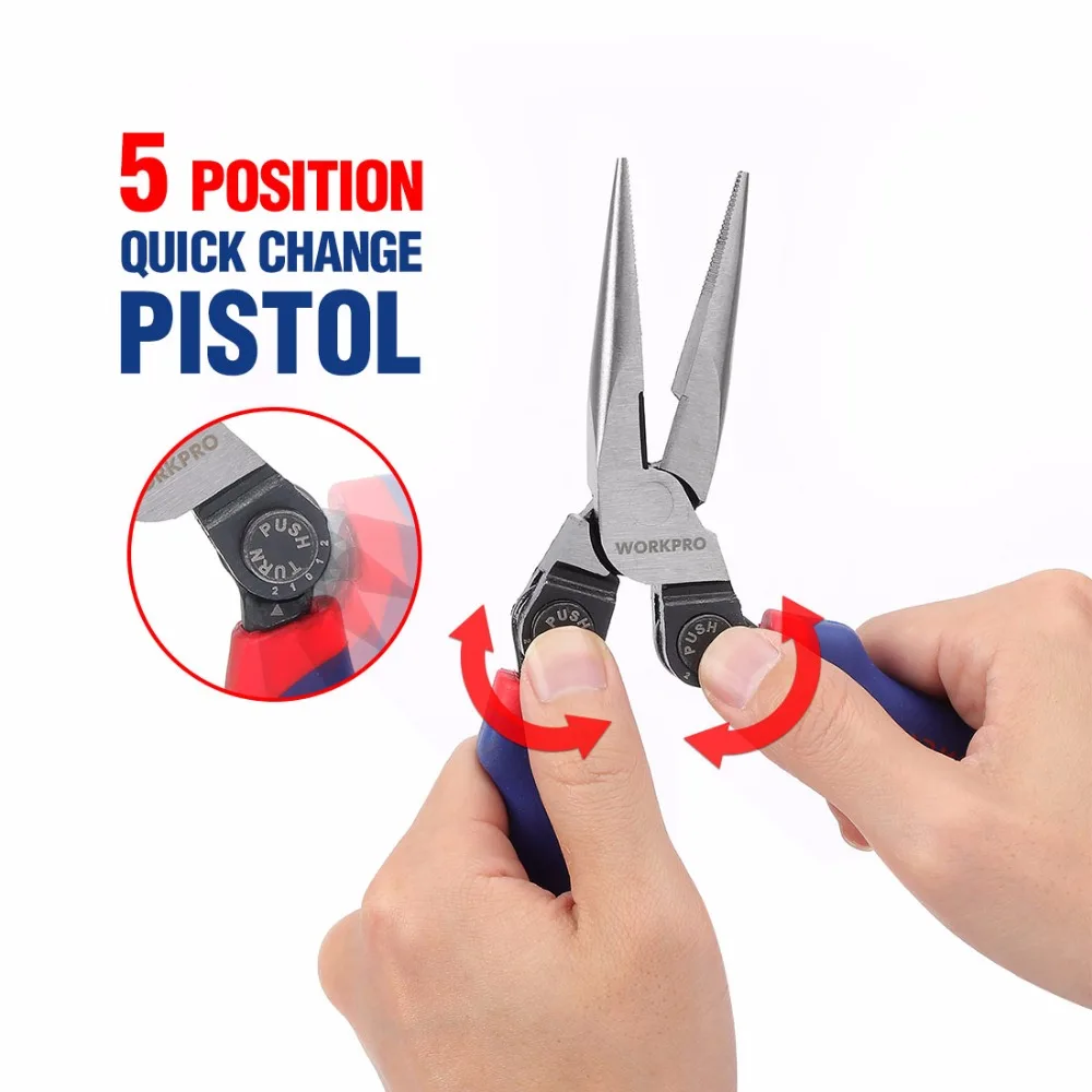 WORKPRO 8 inch Long Nose Plier Offset Pistol Handle Long Pliers Electrical Wire Cutting Tool