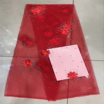 

3D Flowers high quality African lace fabric 2018 french tulle lace fabric appliqued 5 yards net lace for wedding dress