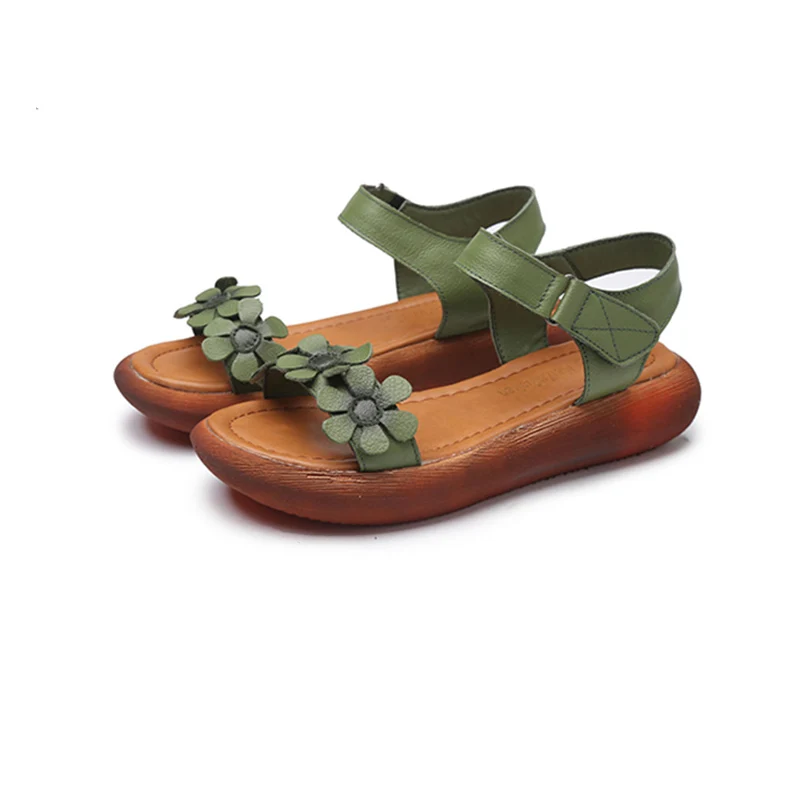 RUSHIMAN 2018 Summer Summer New Original Vintage Real Leather Sandals With Peep-Toe Sandals Magic Sandals Eur Size 35-40 Women's Shoes