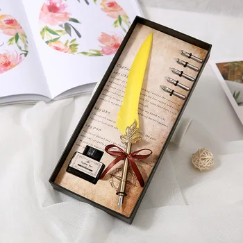 

European Style Vintage Feather Pen Writing Dip Fountain Pen Set Birthday Gift Teacher's Day gift Natural Quill Calligraph Pen