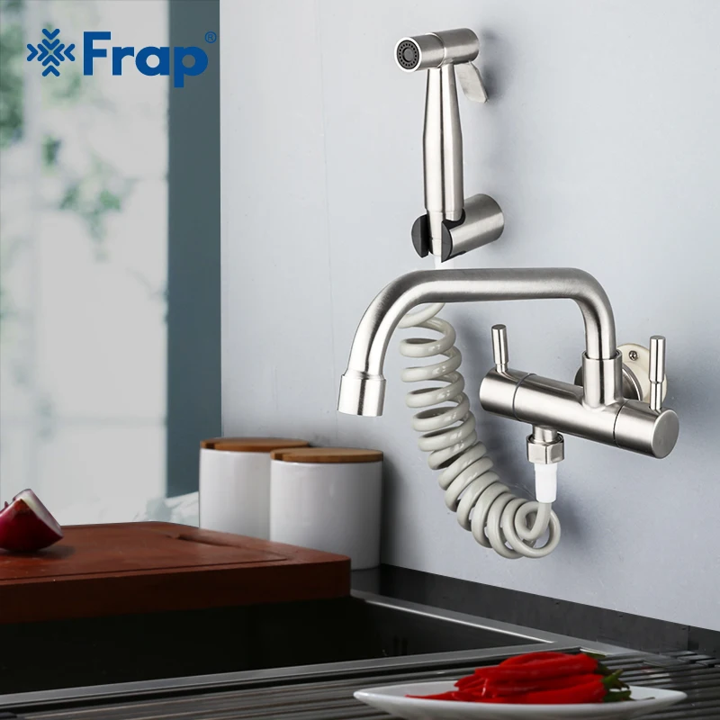 

Frap Kitchen Faucet Stainless Steel Water Mixer Taps Wall mounted kitchen Bidet faucet Double Handle Cold Faucet