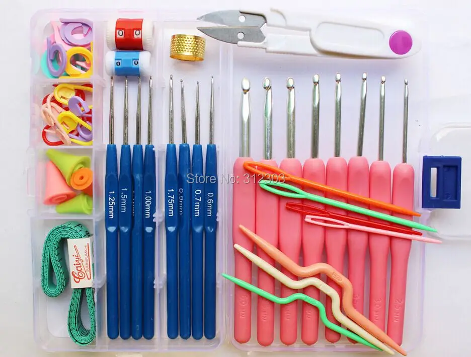 Basic Yarn Sewing Knit Tools Set 16 Sizes Colorful Crochet Hooks ...