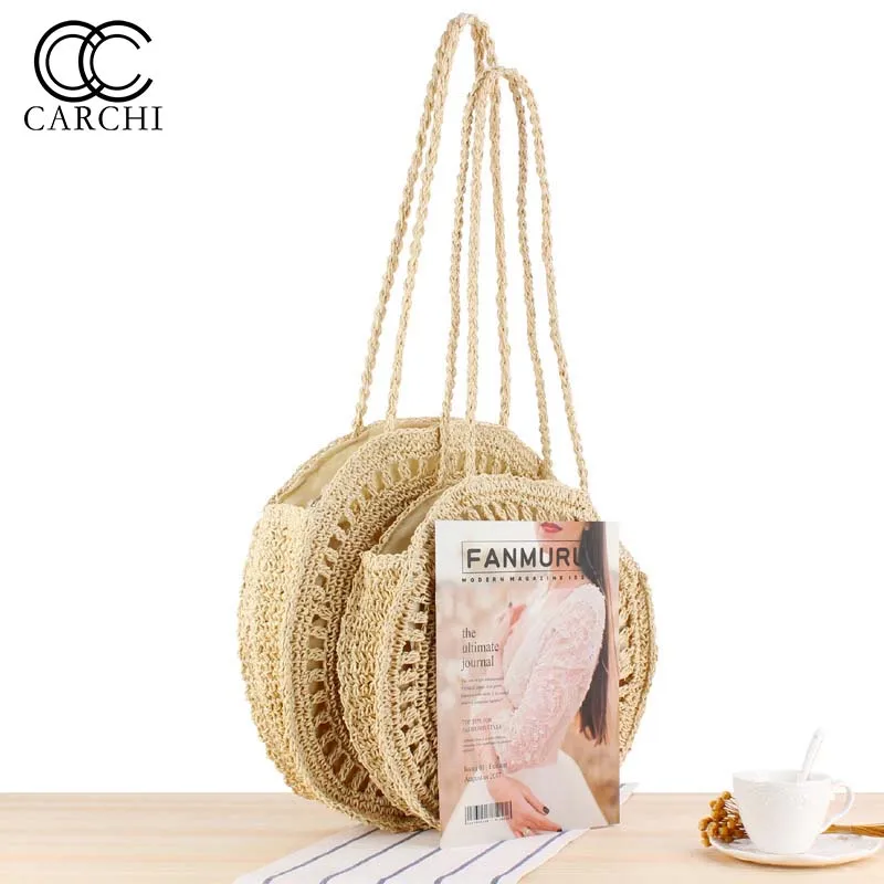 CARCHI 2019 круглые соломенные сумки Женская ротанговая Сумка тоут круглая сумочка