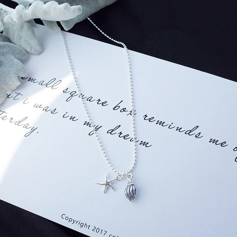 

Pure and fresh and the starfish cute design restoring ancient ways female conch silver necklace