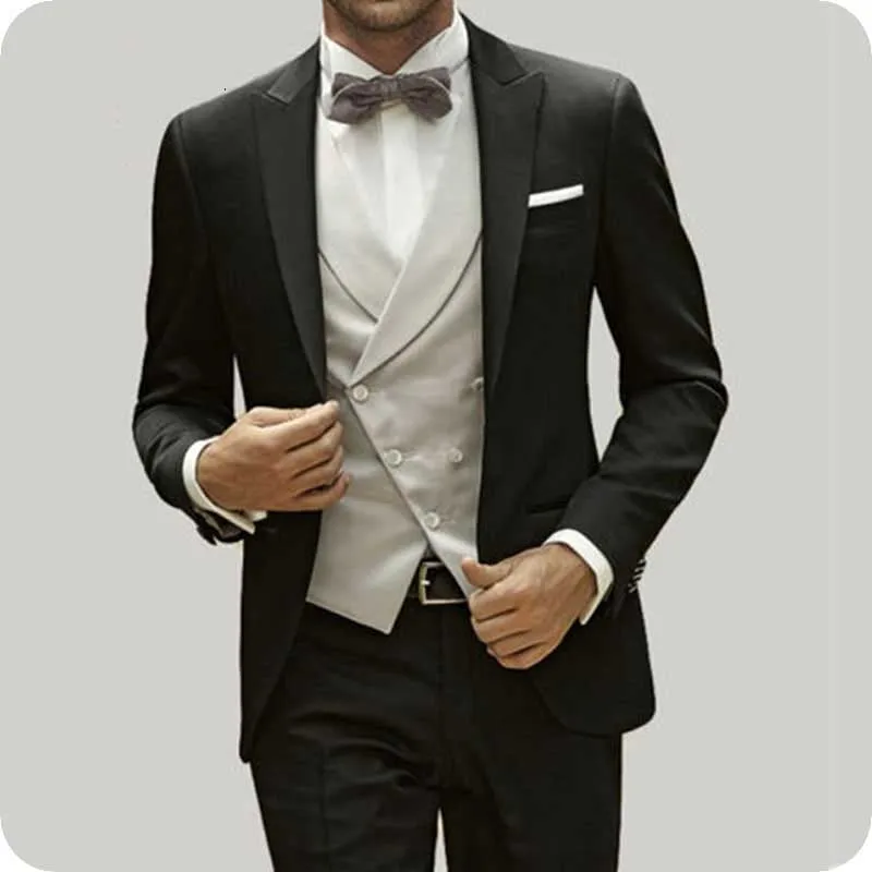 

Italian Smoking Jacket Black Men Suits for Wedding Vintage Groom Tuxedos Slim Terno Masculino Prom Suit Coat Pants Vest 3Piece