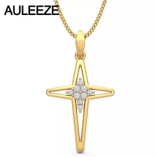 Forever Classic Hollow Cross Pendants Solid 14K Yellow Gold Pendants For Women Natural Diamond Fine Jewelry Anniversary Necklace