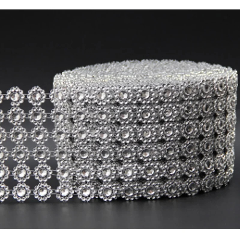 Silver Diamond Strass Fleur en résille Wrap Roll 90x10cm Sparkle Ribbon Bling Neuf 