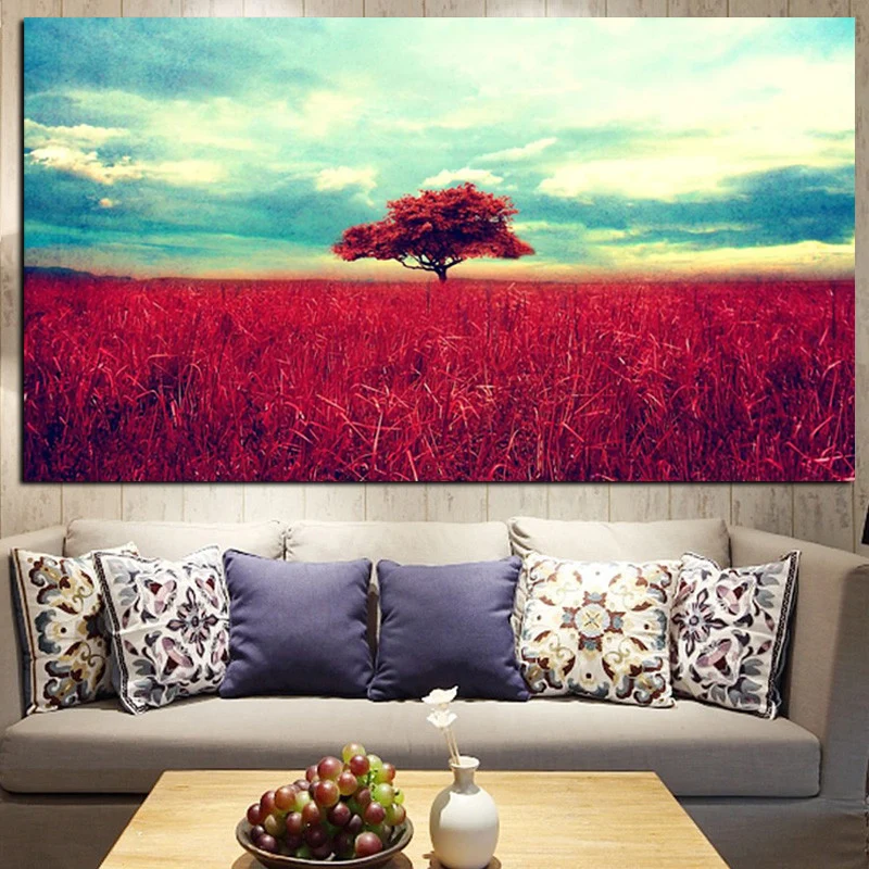 Digital Print Lone Red Tree Landscape Painting on Canvas Modern Pop Art Picture Wall Poster for Living Room Sofa Cuadros Decor (2)